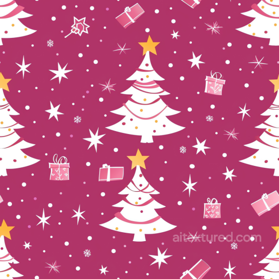 Christmas Digital Paper Texture Featuring White Trees and Gifts on Magenta All Christmas Digital paper texture preview