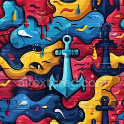 seamless Seamless 3D PBR graffiti texture with colorful anchors and dripping paint texture 8k free download PBR