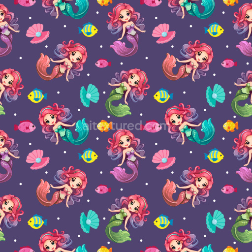 Pattern Bundle - Seamless 3D PBR Pattern Texture Featuring Colorful Cartoon Mermaids and Sea Life texture preview