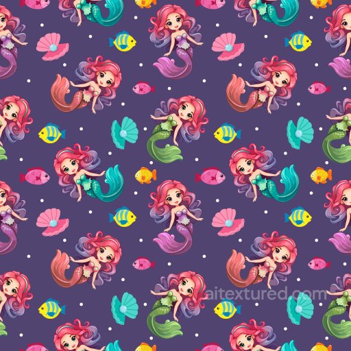 Pattern Texture Featuring Colorful Cartoon Mermaids and Sea Life seamless Pattern Bundle PBR texture