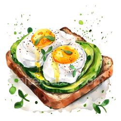 seamless Watercolor Avocado Toast with Poached Eggs Breakfast Illustration texture 8k free download PBR