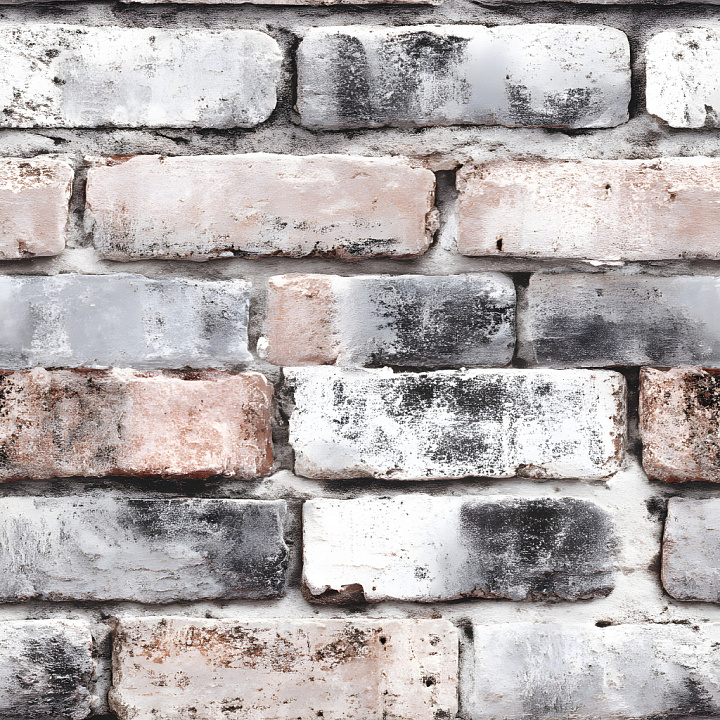 Cracked Brick Wall with Weathered Holes and Discoloration seamless PBR texture preview