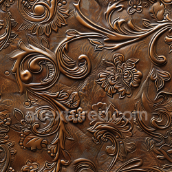 seamless Seamless 3D embossed brown leather PBR texture with floral patterns texture 8k free download PBR