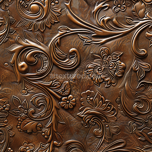Preview — Seamless 3D embossed brown leather PBR texture with floral patterns