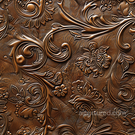 embossed brown leather PBR texture with floral patterns seamless Leather PBR texture