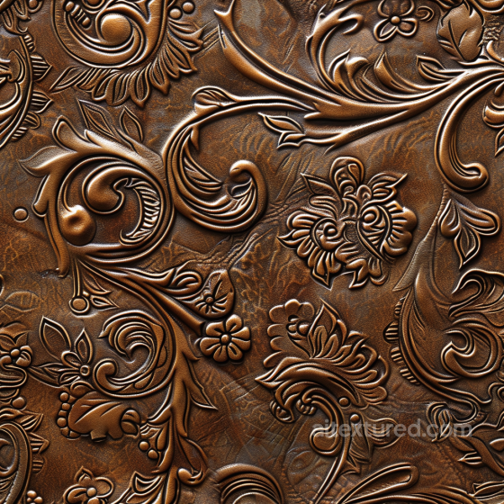 embossed brown leather PBR texture with floral patterns Leather texture preview