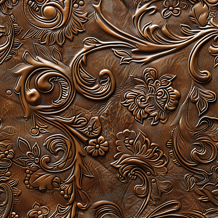 Embossed Brown Leather With Floral Patterns seamless PBR texture preview