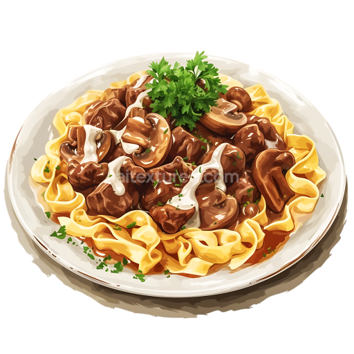 Breakfast Beef Stroganoff with Mushrooms on Egg Noodles Illustration