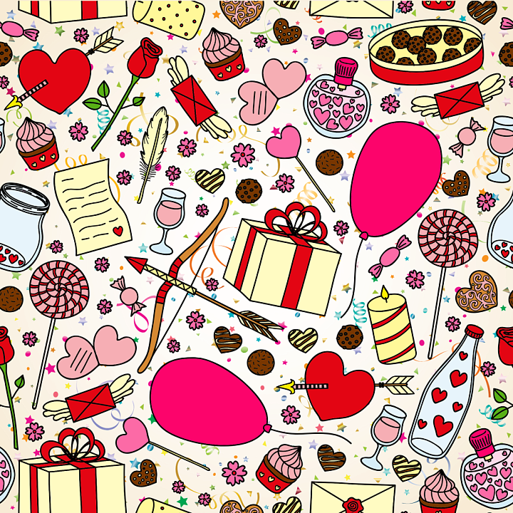 Birthday Party Themed Illustration with Colorful Gifts and Candies seamless PBR texture preview