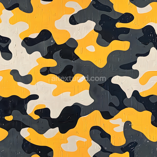 Preview — Seamless 3D Urban Camouflage PBR Texture with Yellow, Black, and Beige Organic Blobs