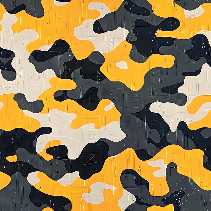 Urban Camouflage with Yellow, Black, and Beige Organic Blobs seamless PBR texture preview