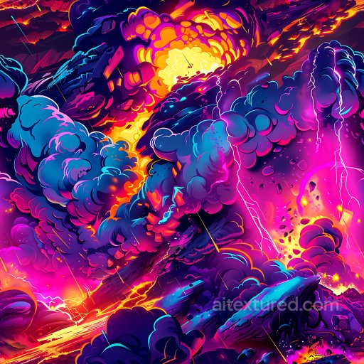 Seamless 3D PBR Texture of Neon Explosion Graffiti with Vibrant Color Clouds texture preview