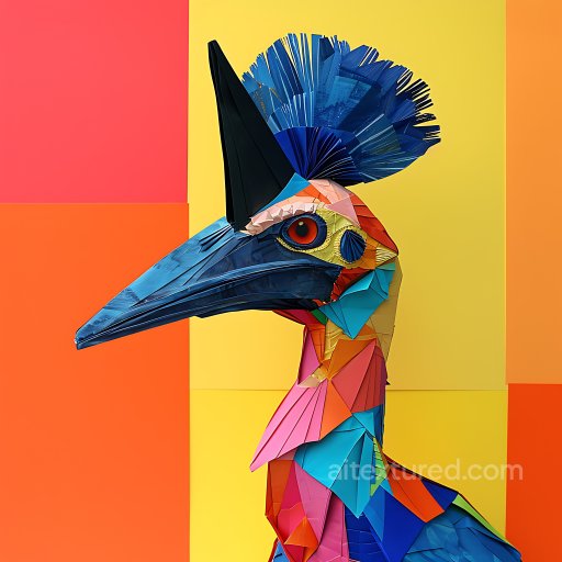 Animal - Seamless 3D PBR Texture Featuring Vibrant Cassowary Origami Style Pattern texture preview