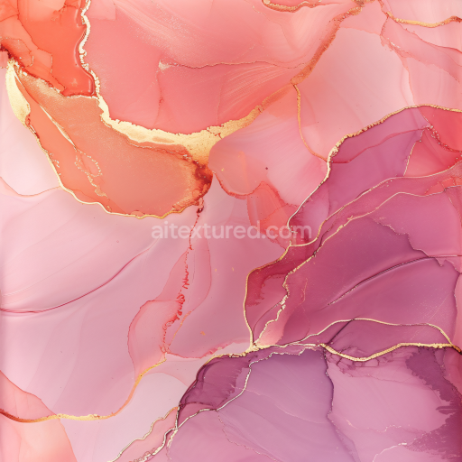 Seamless 3D Alcohol Ink PBR Texture with Pink and Gold Fluid Waves