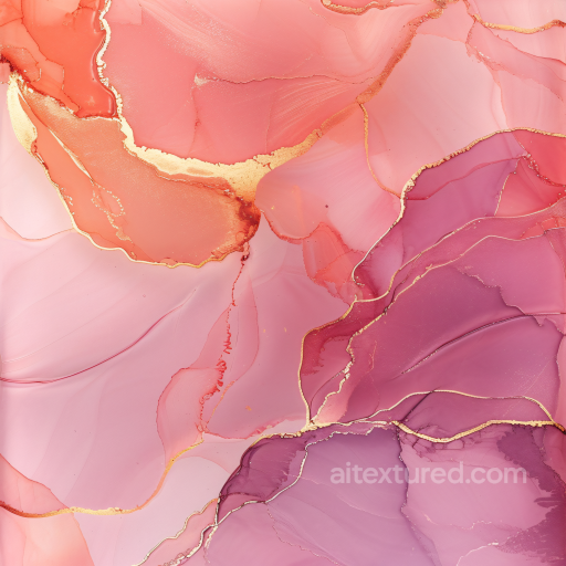 Alcohol Ink PBR Texture with Pink and Gold Fluid Waves seamless Alcohol ink PBR texture