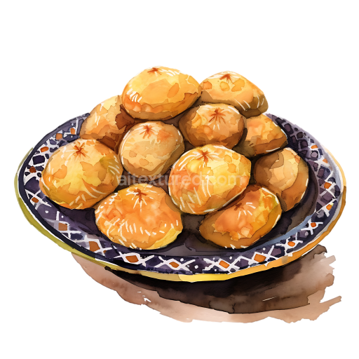 Watercolor Style Iraqi Kleicha Date Cookies Breakfast Plate Illustration