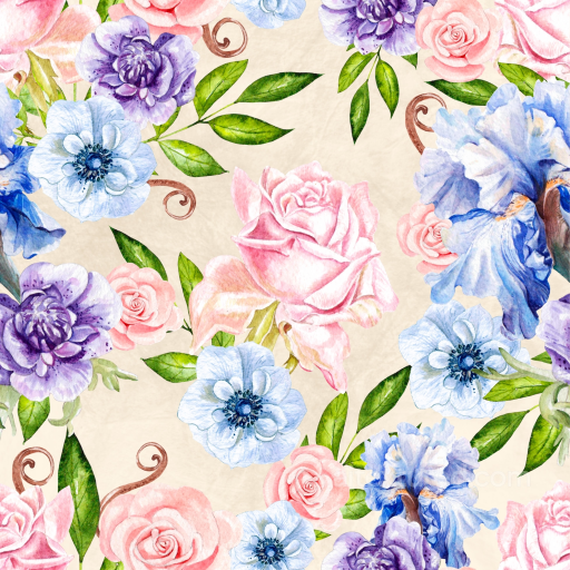 Floral Watercolor Fabric Texture in Soft Pastel Colors seamless Flower PBR texture