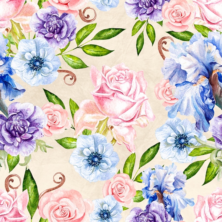Floral Watercolor Fabric in Soft Pastel Colors seamless PBR texture preview