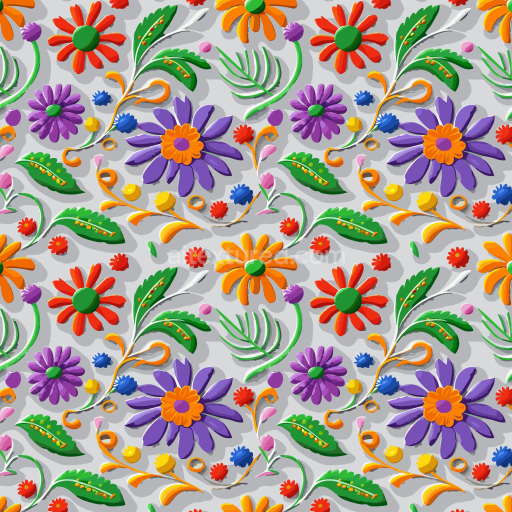 Seamless 3D PBR embroidered floral fabric texture with colorful flowers