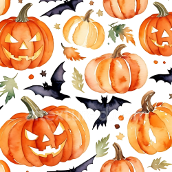 seamless Seamless 3D PBR Watercolor Halloween Texture Featuring Pumpkins and Bats texture 8k free download PBR