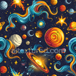 seamless Seamless 3D Stylized Sci-Fi Space PBR Texture with Vibrant Planets and Cosmic Swirls texture 8k free download PBR