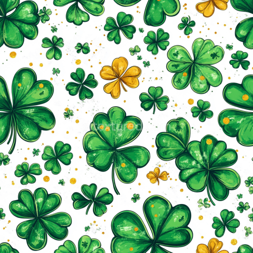 Seamless 3D PBR Texture with Green and Gold Shamrock Pattern