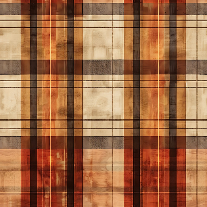 Warm Earthy Brown and Beige Plaid Fabric seamless PBR texture preview