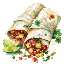 seamless Watercolor Burritos with Potatoes, Salsa, and Lime Breakfast Illustration texture 8k free download PBR
