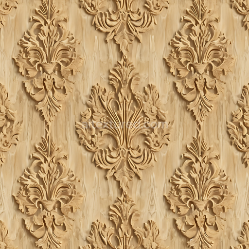 Seamless 3D Wood PBR Texture Featuring Ornate Carved Panels in Light Wood