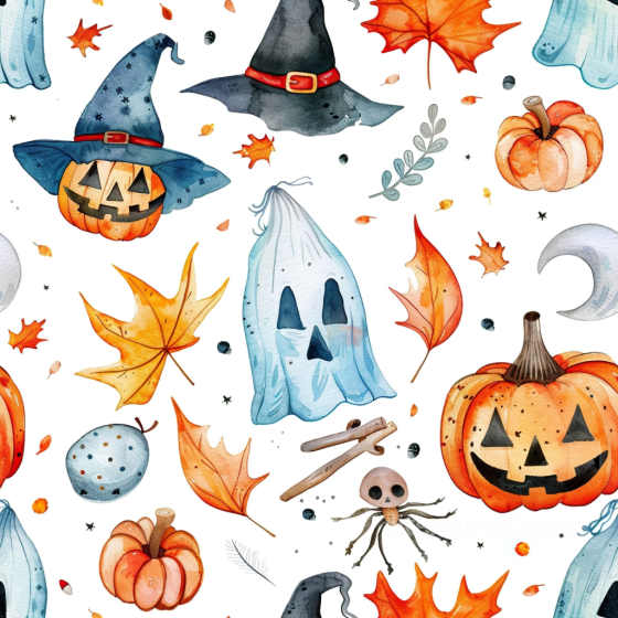 Watercolor Halloween Pattern Texture with Pumpkins and Ghosts Watercolor Halloween texture preview