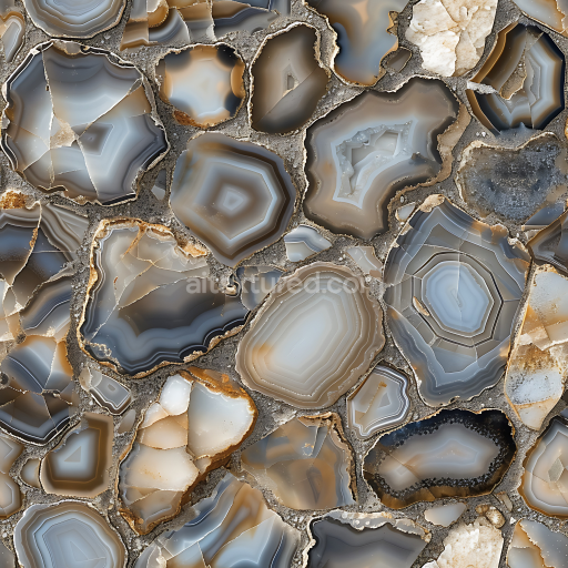 Seamless 3D Polished Agate Stone PBR Texture with Natural Banding and Inclusions