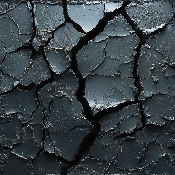 Cracked Dark Asphalt with Deep Fissures and Rough Flaking Surface seamless PBR texture preview