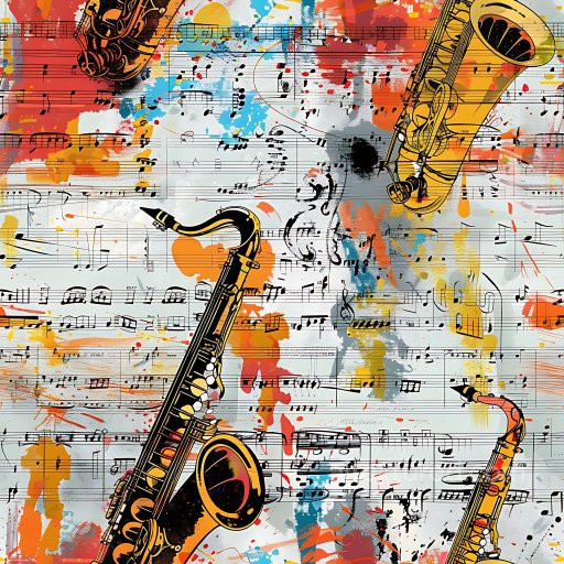 Seamless 3D PBR Graffiti Texture Featuring Colorful Musical Notes and Saxophones texture preview