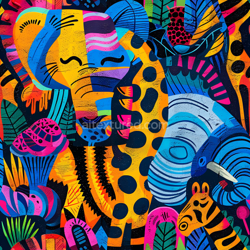 Seamless 3D PBR graffiti texture featuring vibrant stylized animal mural