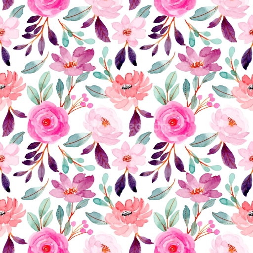 Seamless 3D PBR Watercolor Pink Flower Fabric Texture with Floral Pattern