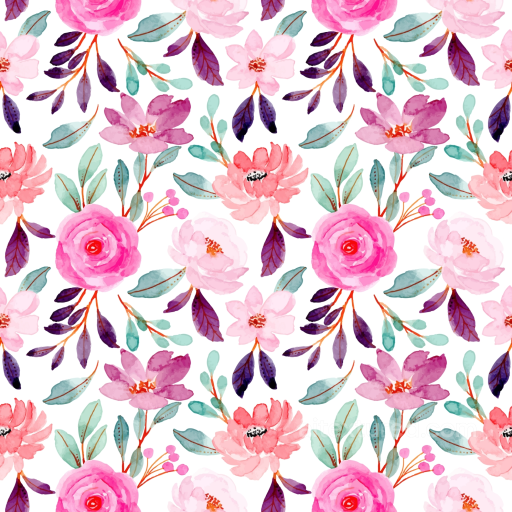 Watercolor Pink Flower Fabric Texture with Floral Pattern seamless Pink Flower PBR texture