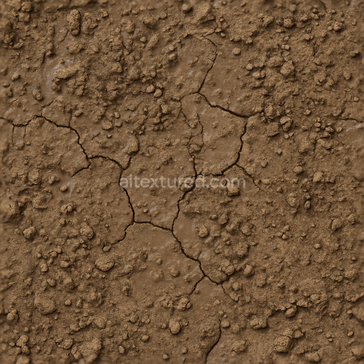 Seamless 3d texture pbr 8k wet earth ground surface with mud cracks and soil pellets