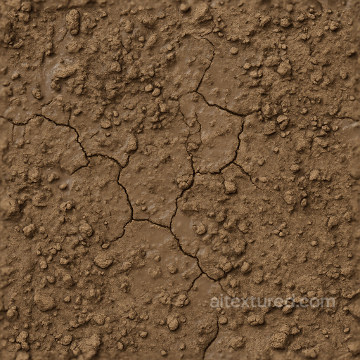 Wet Earth Ground Surface With Mud Cracks And Soil Pellets seamless Ground surface PBR texture