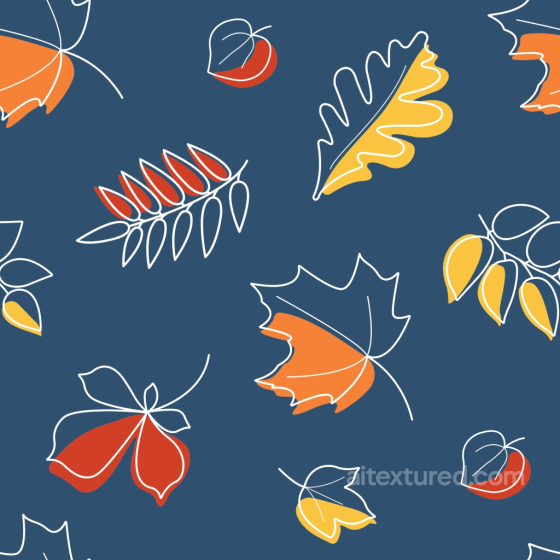 Fabric Texture with Outline Autumn Leaves on Blue Background Autumn Leaves texture preview