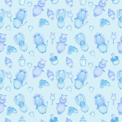 Seamless 3D PBR Texture of Light Blue Watercolor Baby Boy Toys Pattern