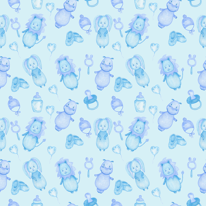 Light Blue Watercolor Baby Boy Toys Pattern seamless PBR texture preview
