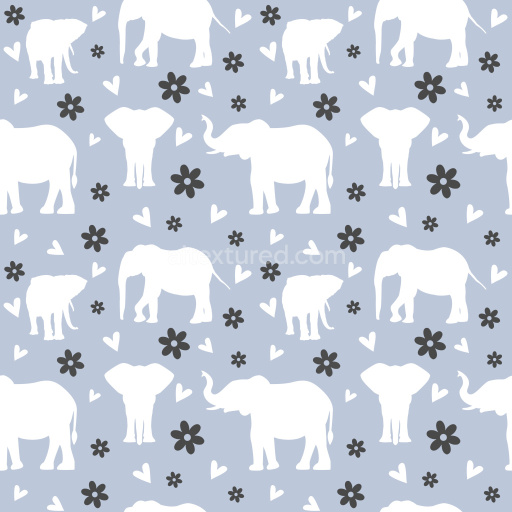 Pattern Bundle - Seamless 3D PBR Texture with Playful White Elephant Silhouettes and Floral Motifs on Soft… texture preview