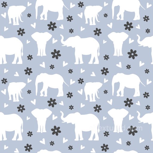 with Playful White Elephant Silhouettes and Floral Motifs on Soft Blue Background seamless Pattern Bundle PBR texture