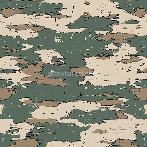 Seamless 3D Woodland Camouflage PBR Texture with Organic Earth Tones and Abstract Patches