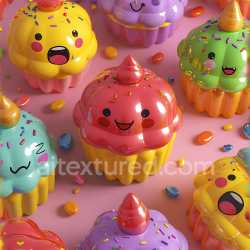 seamless Seamless 3D Inflated PBR Texture of Glossy Cartoon Cupcake Panels in Bright Colors texture 8k free download PBR