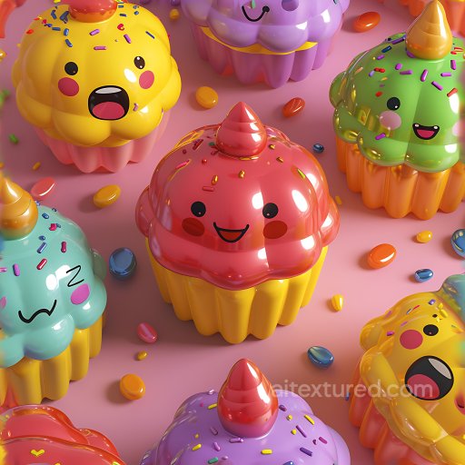 Inflated PBR Texture Featuring Glossy Colorful Cupcake Panels with Sprinkles seamless Inflated PBR texture
