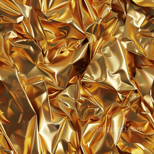 Seamless 3D PBR Texture of Glossy Crumpled Gold Foil with Reflective Highlights texture preview