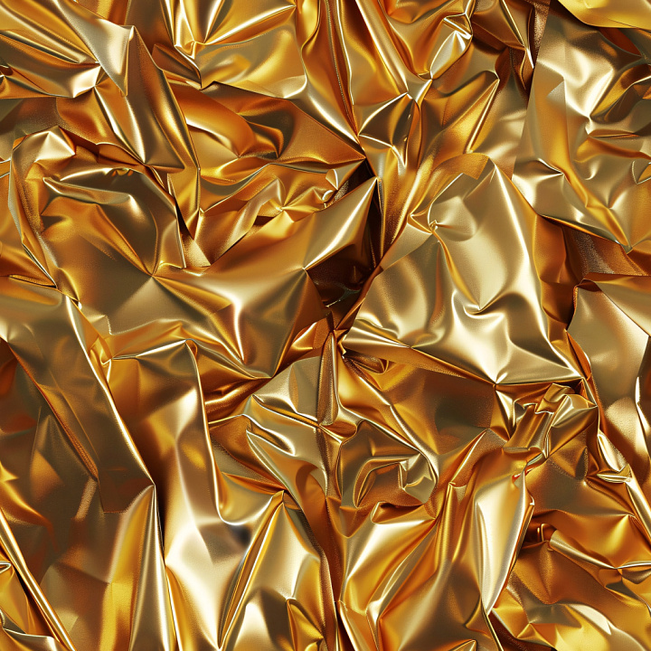 Glossy Crumpled Gold Foil with Reflective Highlights seamless PBR texture preview