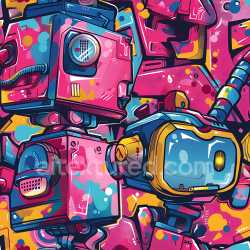 seamless Seamless 3D PBR Texture Featuring Colorful Robotic Graffiti Mural texture 8k free download PBR
