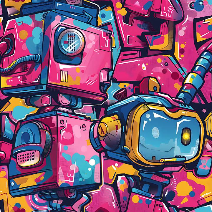 Featuring Colorful Robotic Graffiti Mural seamless PBR texture preview